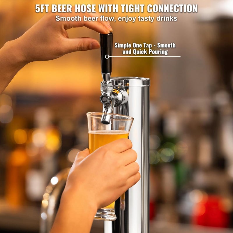 VEVOR Kegerator Tower Kit, Single Tap Beer Conversion Kit, Stainless Steel Keg Beer Tower Dispenser with Dual Gauge CGA320 Regulator & D-System Keg Coupler, Self-Closing Spring for Party Bar Home - Image 4